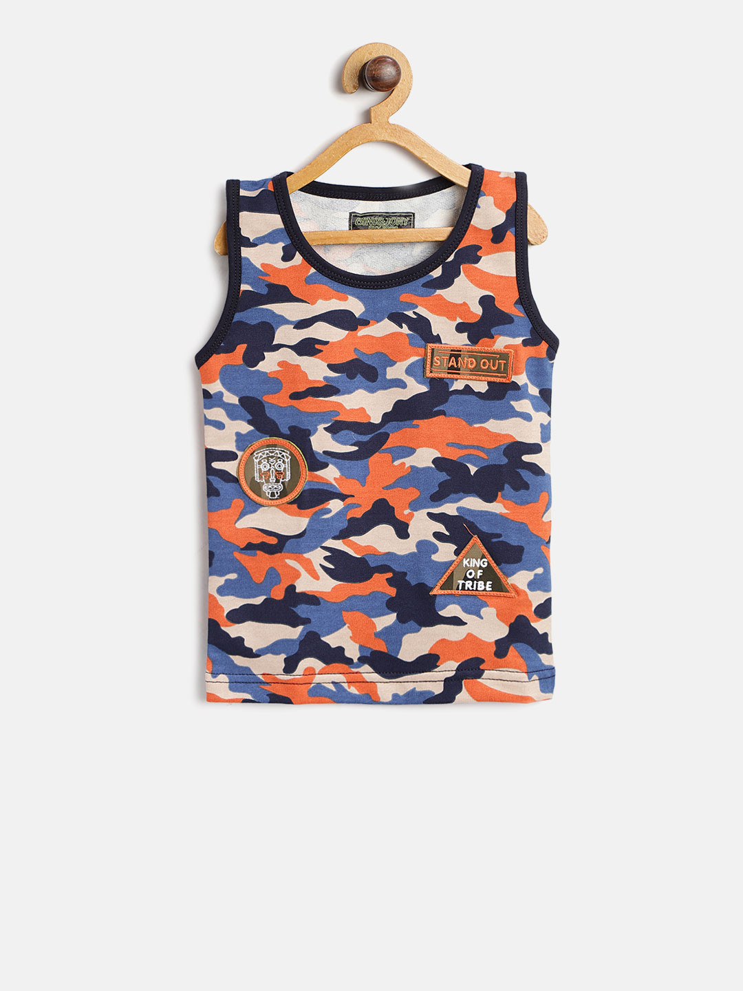 

Gini and Jony Boys Blue & Orange Camouflage Print Round Neck T-shirt