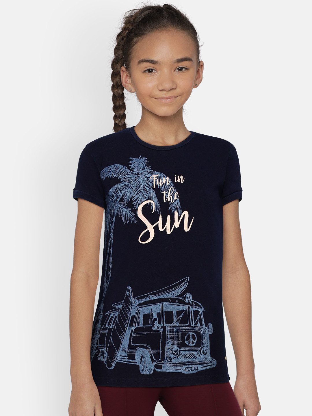 

Palm Tree Girls Black Printed Round Neck T-shirt