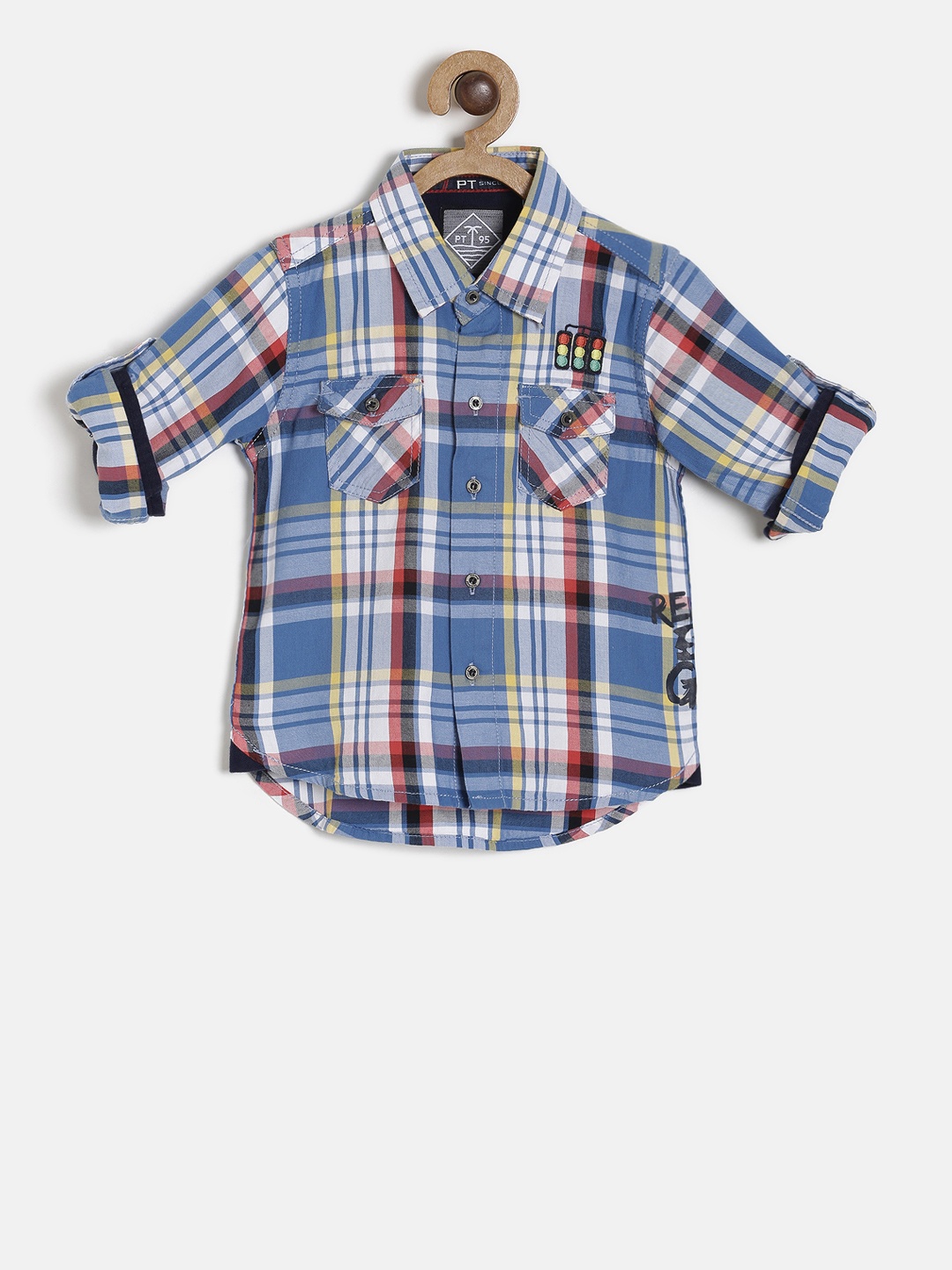 

Palm Tree Boys Blue & White Regular Fit Checked Casual Shirt