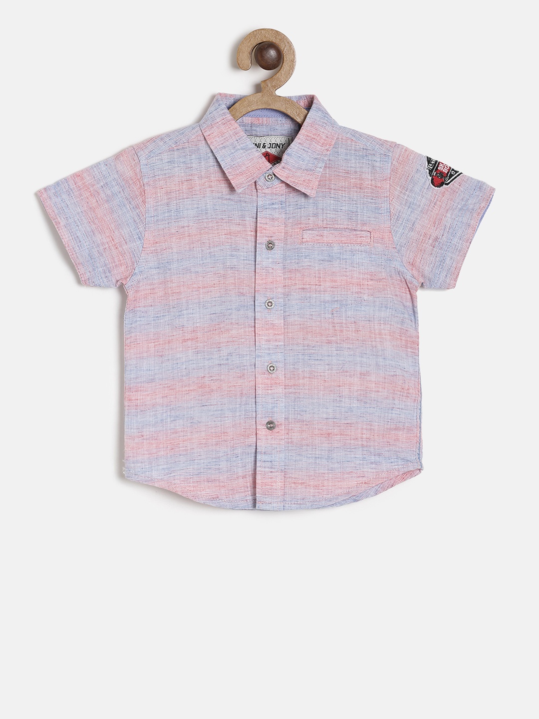 

Gini and Jony Boys Navy Blue & Pink Striped Casual Shirt