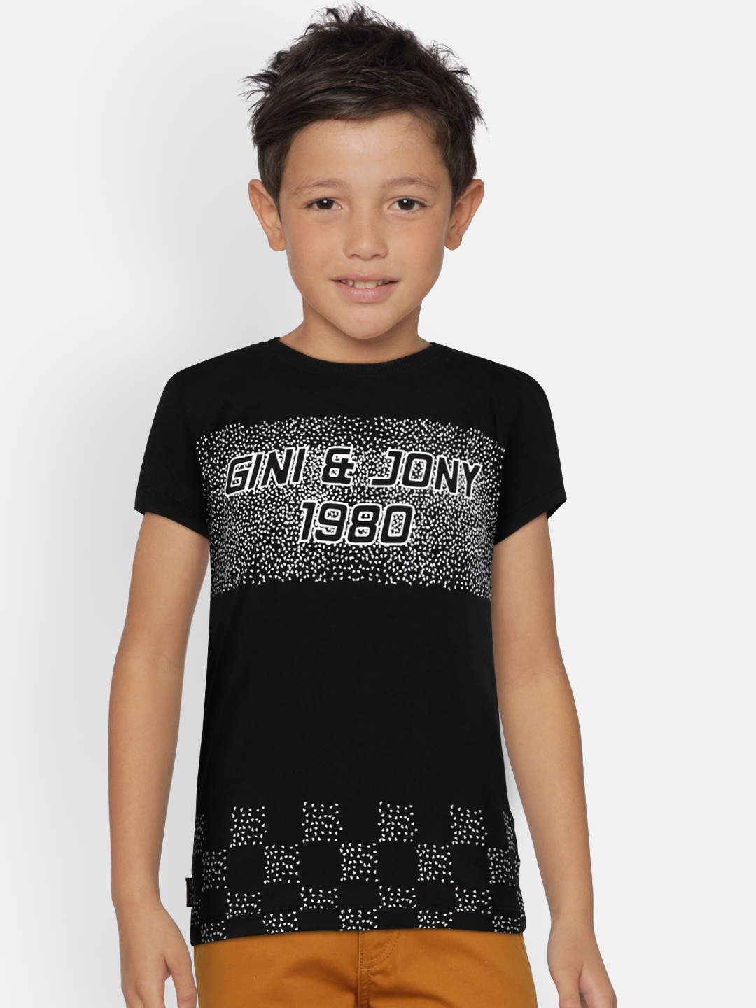 

Gini and Jony Boys Black Printed Round Neck T-shirt