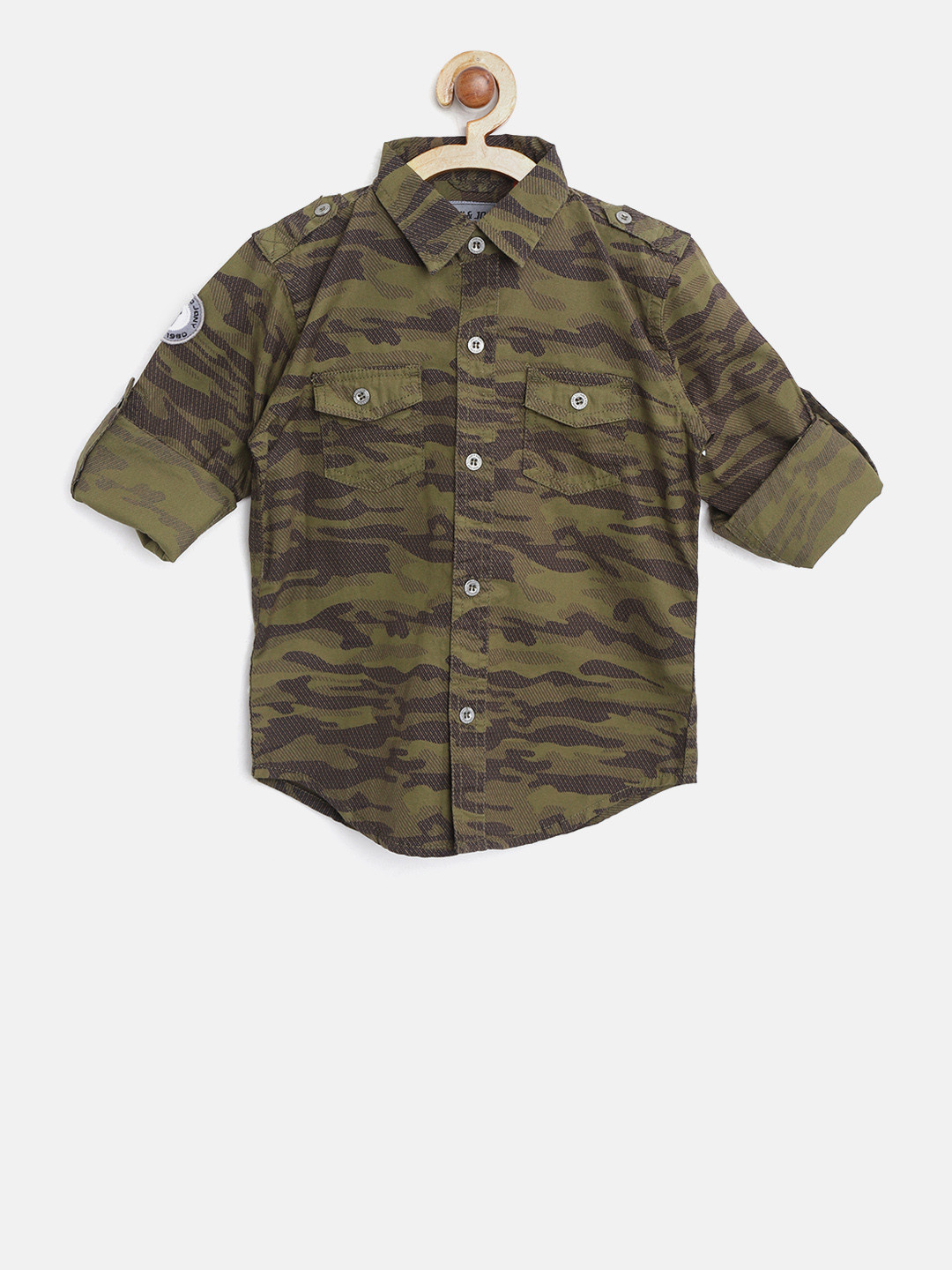 

Gini and Jony Boys Olive Green & Black Regular Fit Camouflage Print Casual Shirt