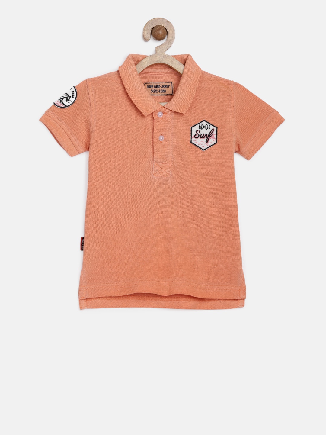 

Gini and Jony Boys Peach-Coloured Solid Polo Collar Pure Cotton T-shirt