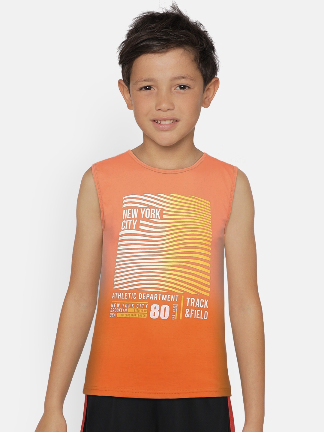 

Gini and Jony Boys Orange Printed Round Neck T-shirt
