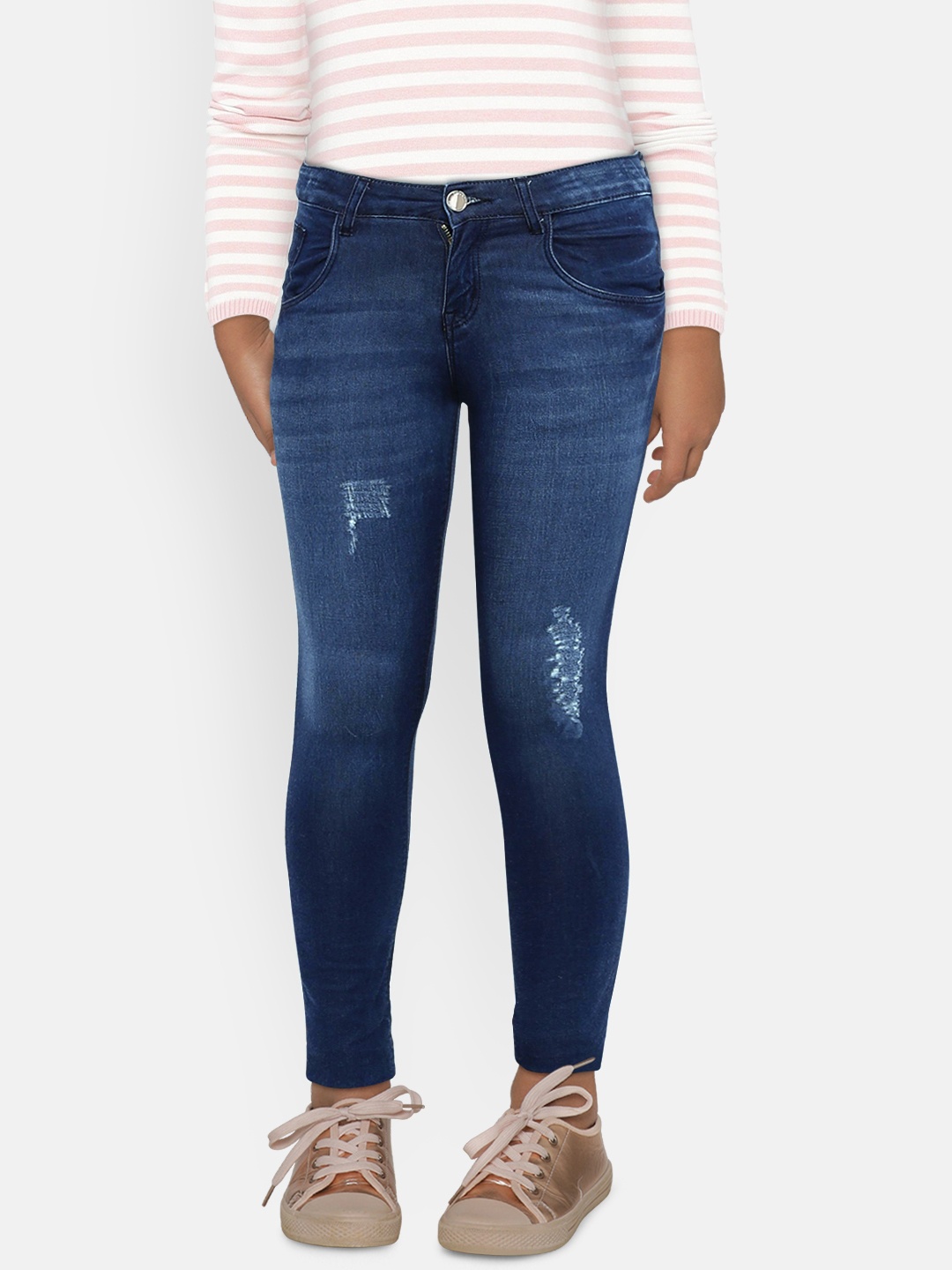 

Gini and Jony Girls Navy Blue Washed Mid-Rise Mildly Distressed Jeans