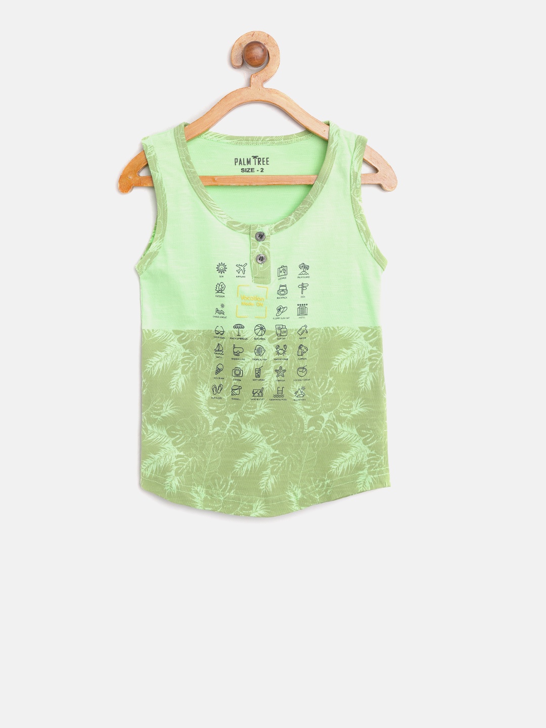 

Palm Tree Boys Green Printed Round Neck Sleeveless T-shirt