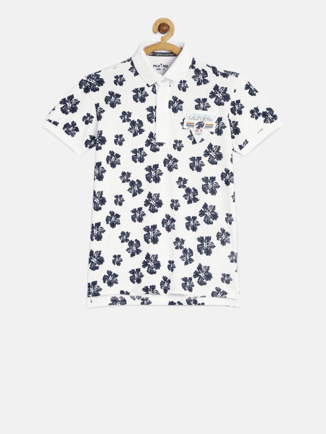 

Palm Tree Boys White Black Printed Polo Collar Pure Cotton T-shirt