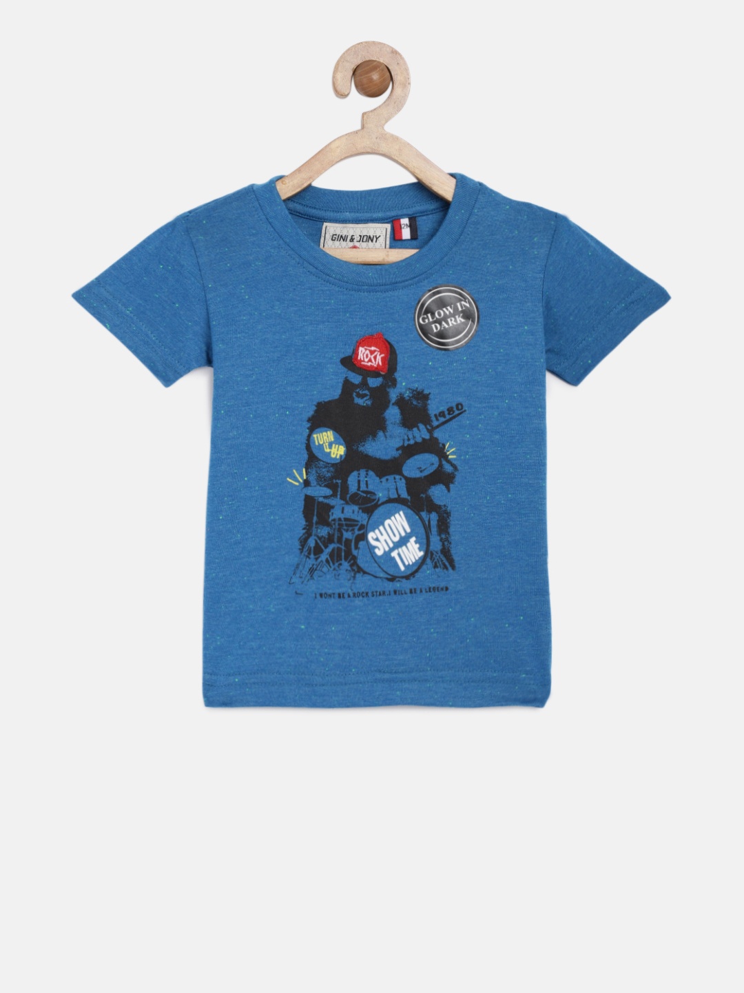 

Gini and Jony Boys Blue Printed Round Neck T-shirt