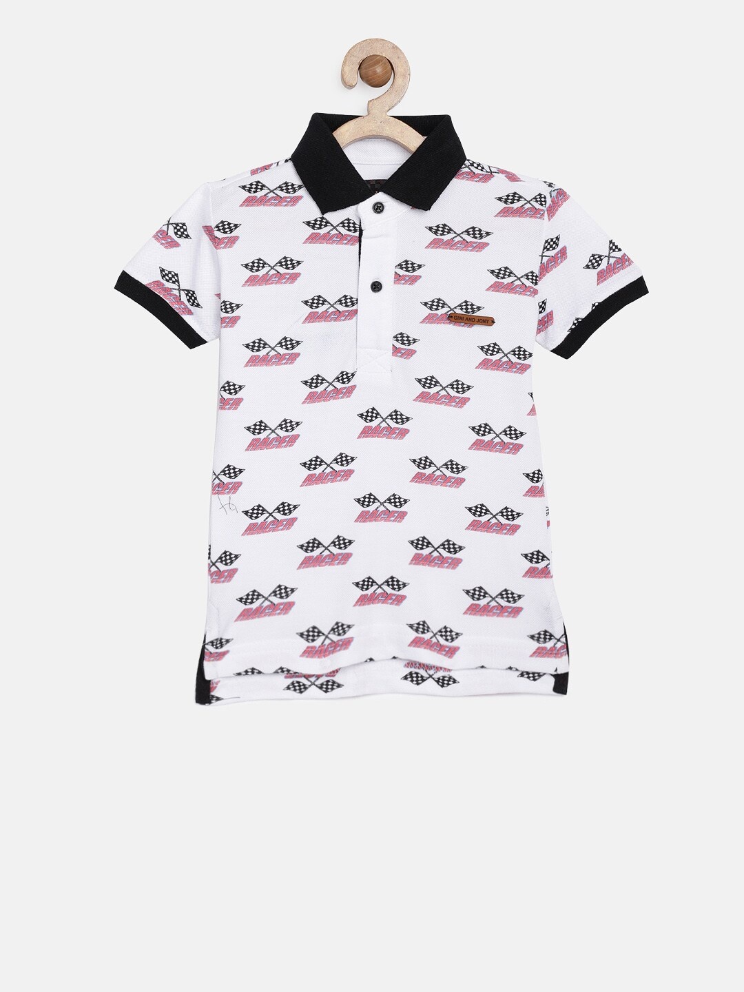

Gini and Jony Boys White Printed Polo Collar Pure Cotton T-shirt