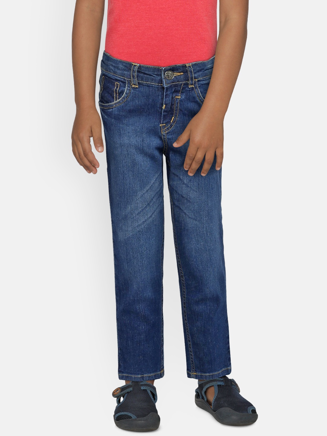 

Palm Tree Boys Navy Blue Washed Mid-Rise Clean Look Jeans