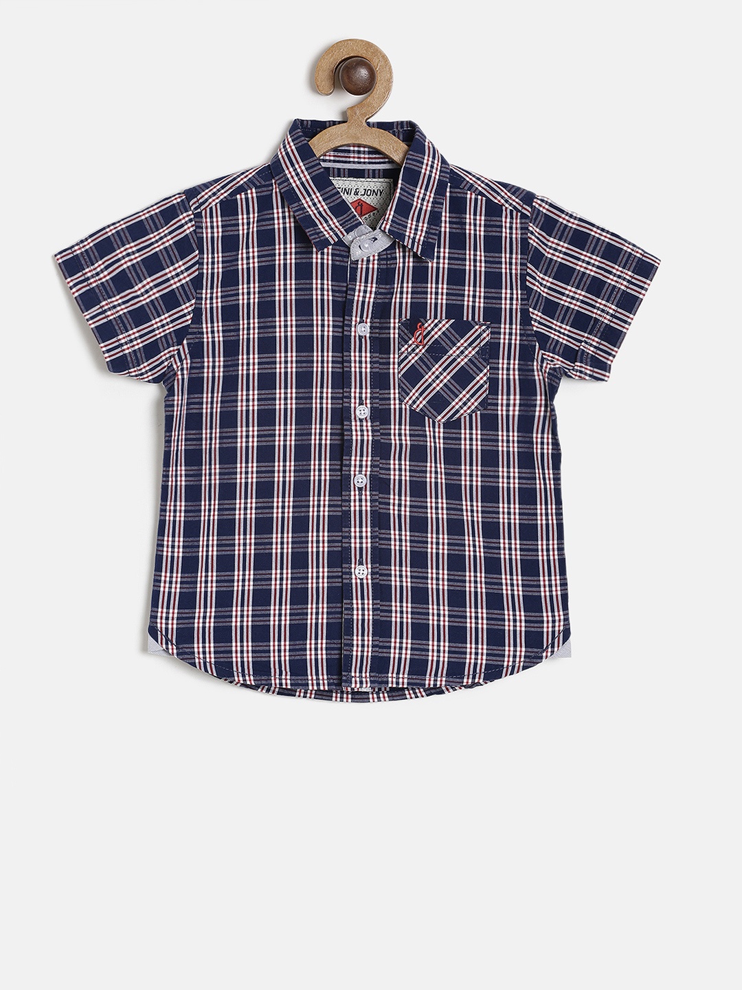 

Gini and Jony Boys Navy Blue & Red Checked Casual Shirt