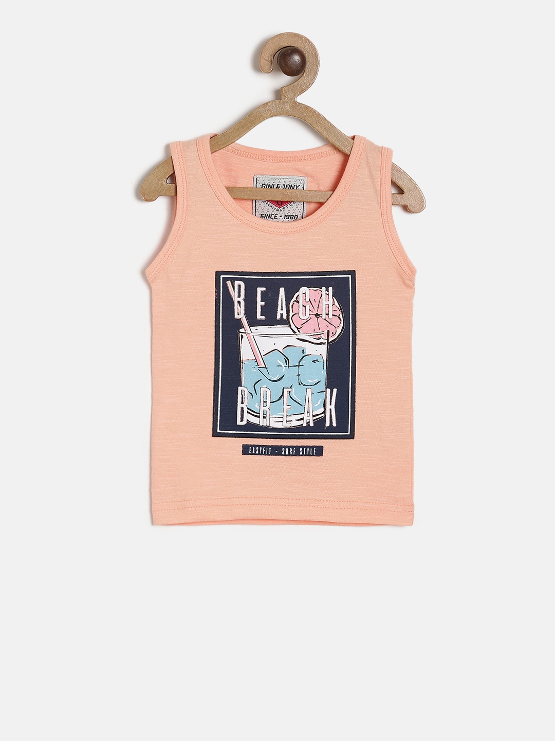 

Gini and Jony Boys Peach-Coloured Printed Round Neck T-shirt