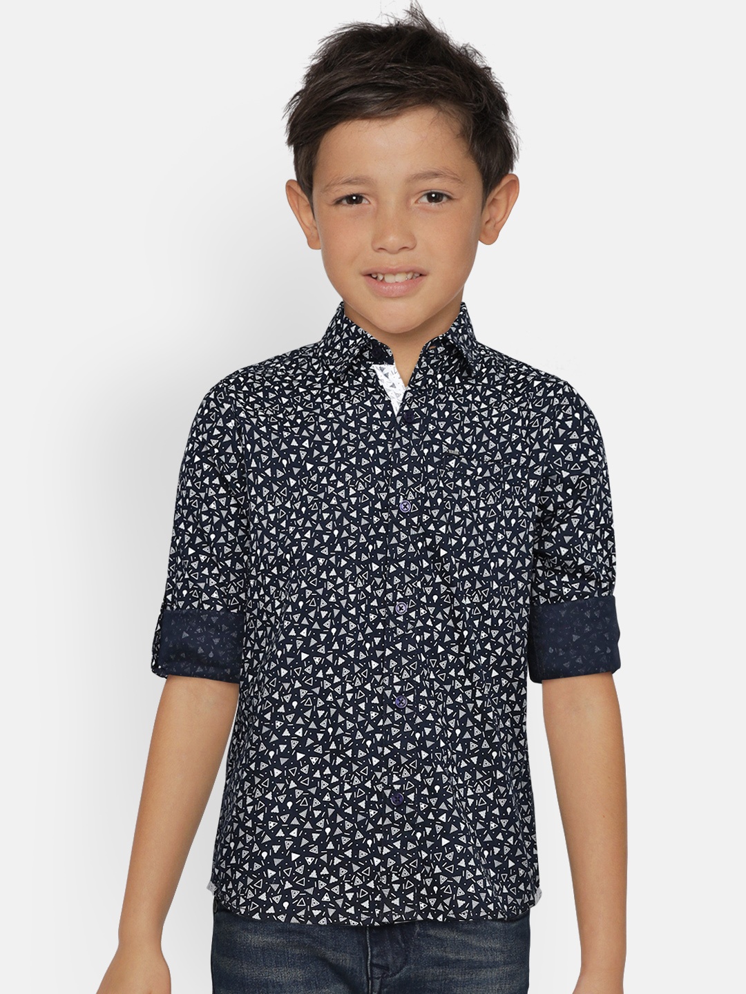 

Gini and Jony Boys Navy Blue & White Regular Fit Printed Casual Shirt