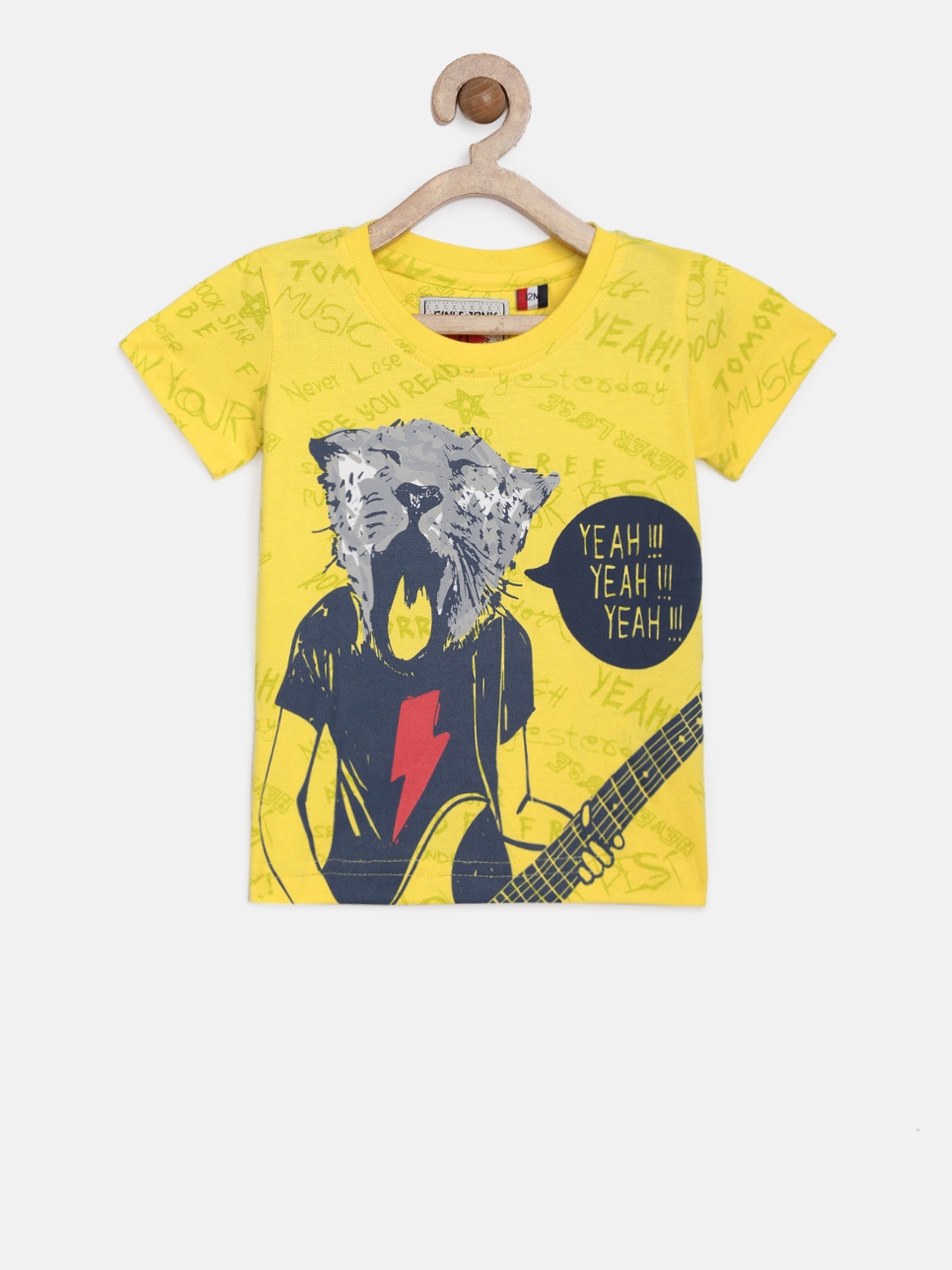 

Gini and Jony Boys Yellow Printed Round Neck T-shirt