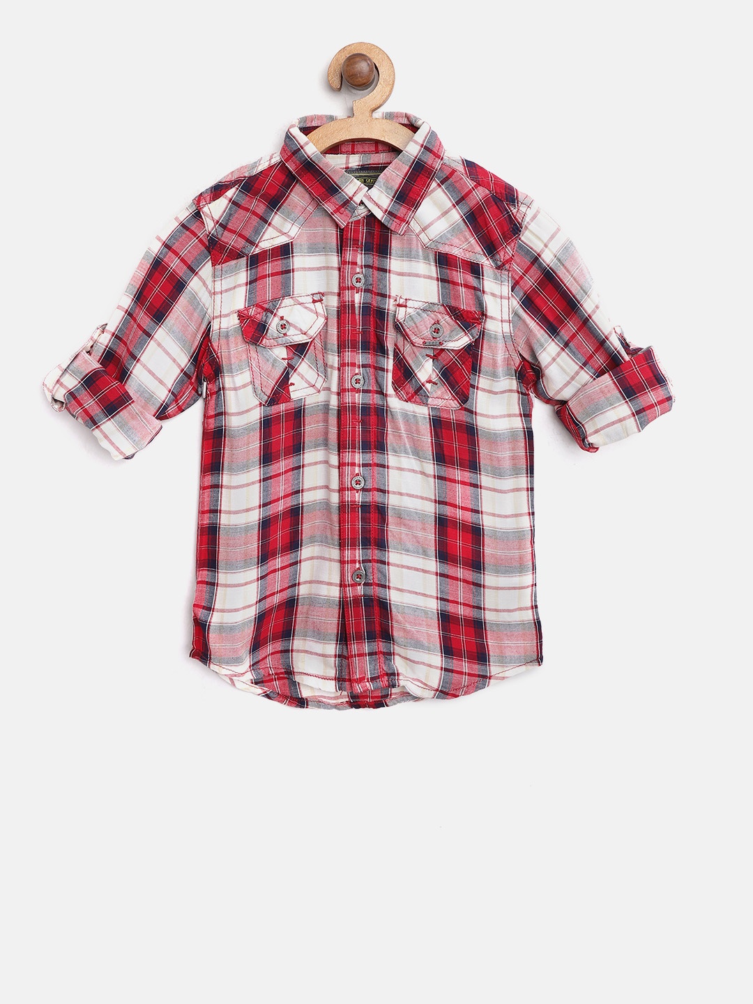 

Gini and Jony Boys Red & Off-White Regular Fit Checked Casual Shirt