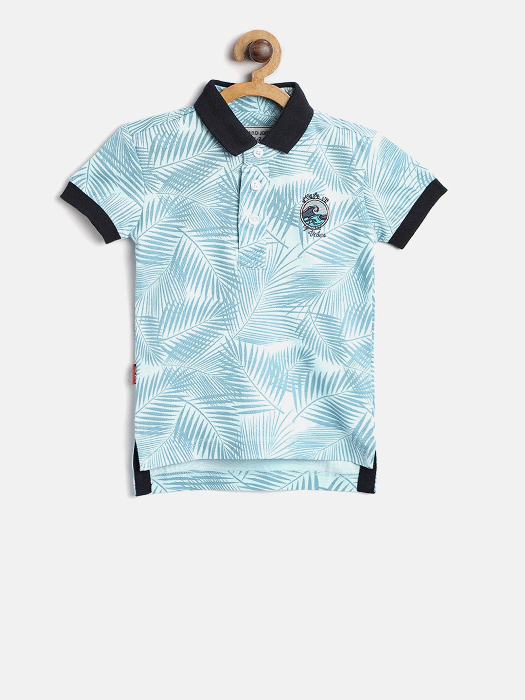 

Gini and Jony Boys Blue Printed Polo Collar T-shirt