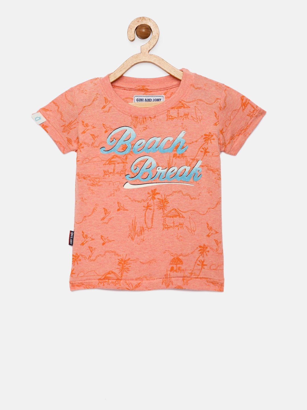 

Gini and Jony Boys Peach-Coloured Printed Round Neck T-shirt