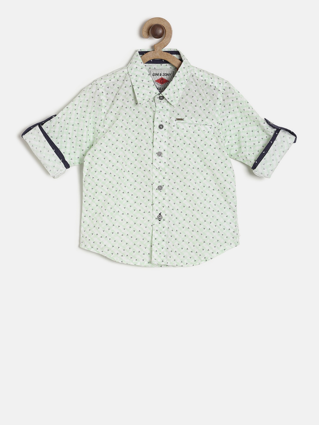 

Gini and Jony Boys Green & White Regular Fit Printed Casual Shirt