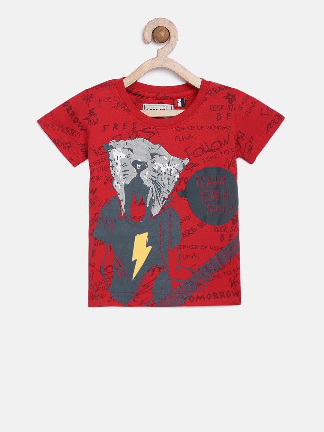 

Gini and Jony Boys Red Printed Round Neck T-shirt