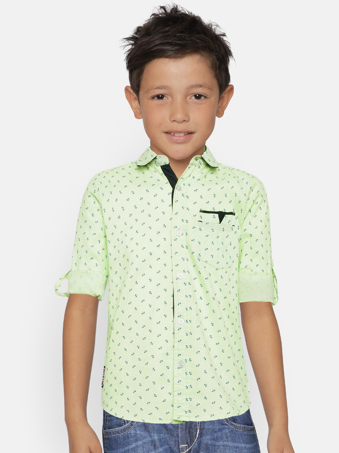 

Palm Tree Boys Yellow Regular Fit Printed Casual Shirt
