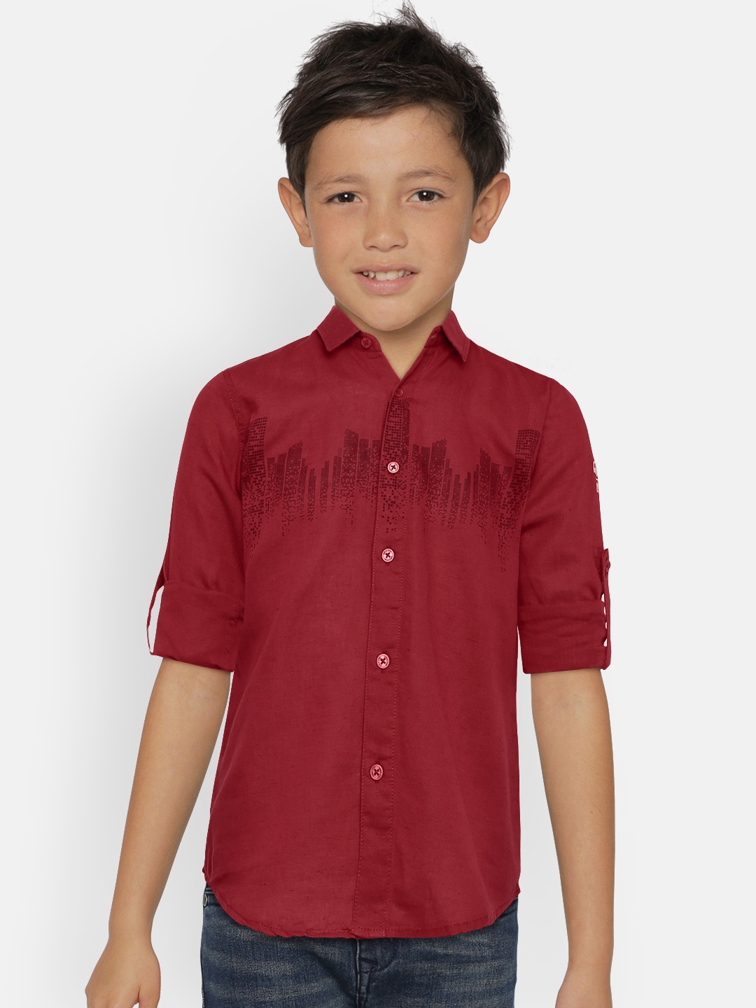 

Gini and Jony Boys Maroon Regular Fit Printed Casual Shirt