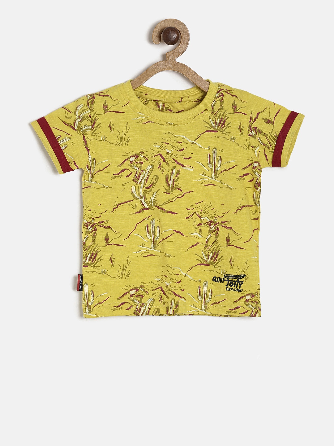 

Gini and Jony Boys Yellow Printed Round Neck T-shirt