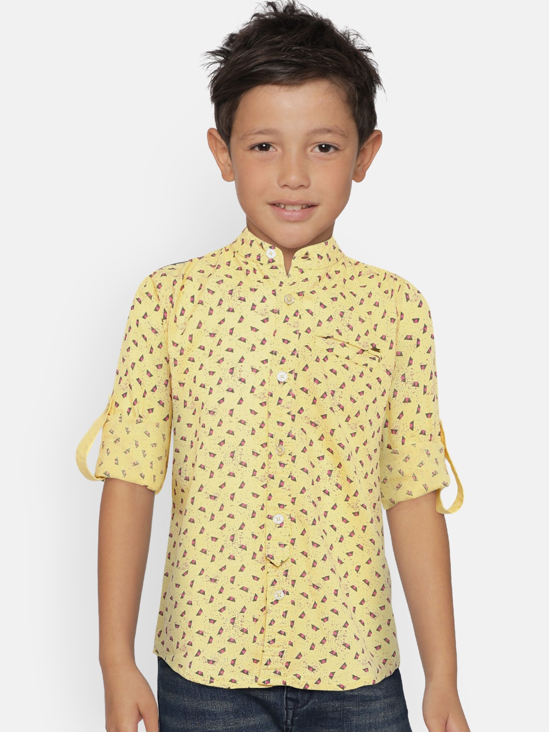 

Gini and Jony Boys Yellow & Red Regular Fit Printed Casual Shirt