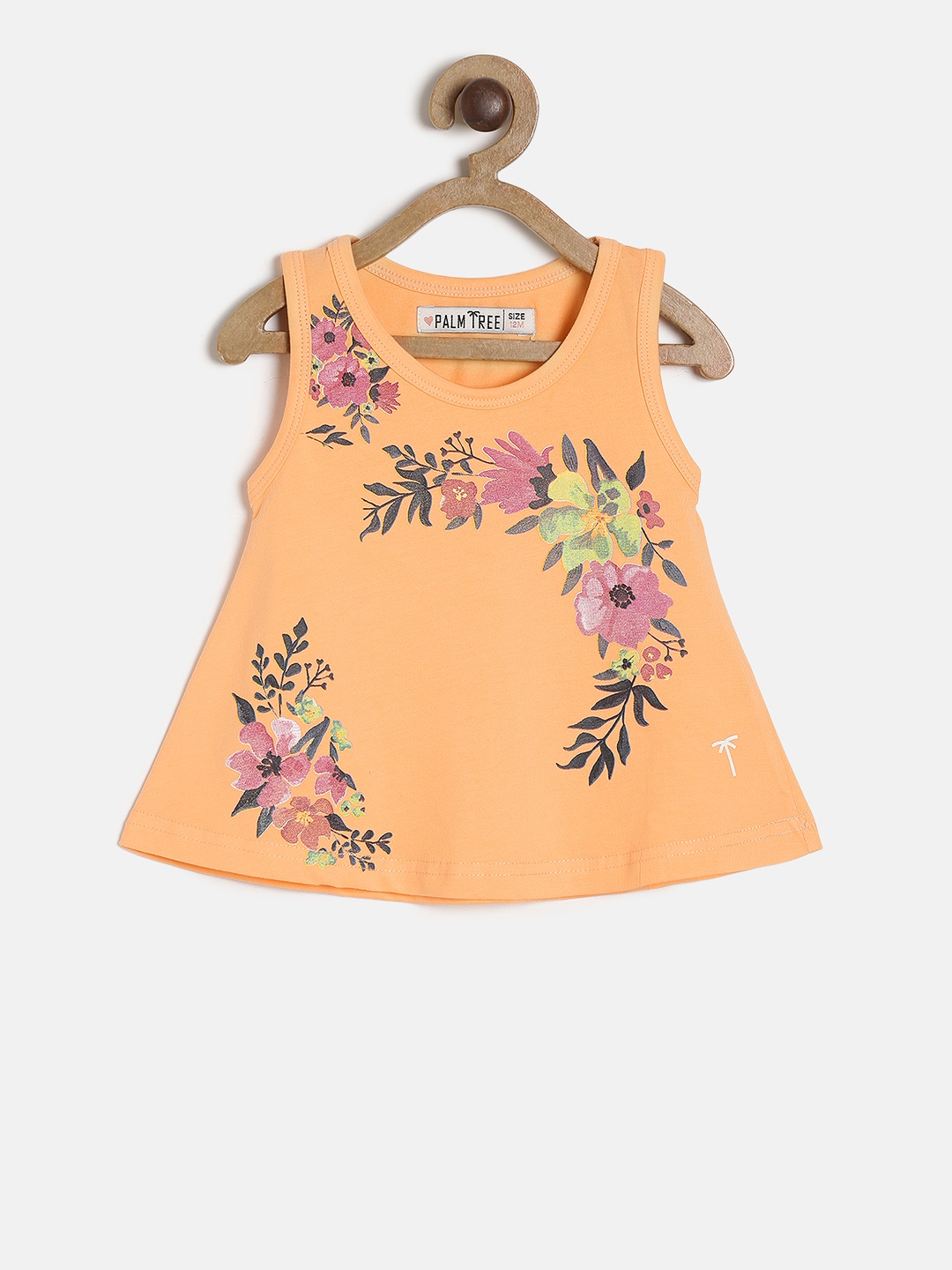 

Palm Tree Girls Peach-Coloured Printed A-Line Top