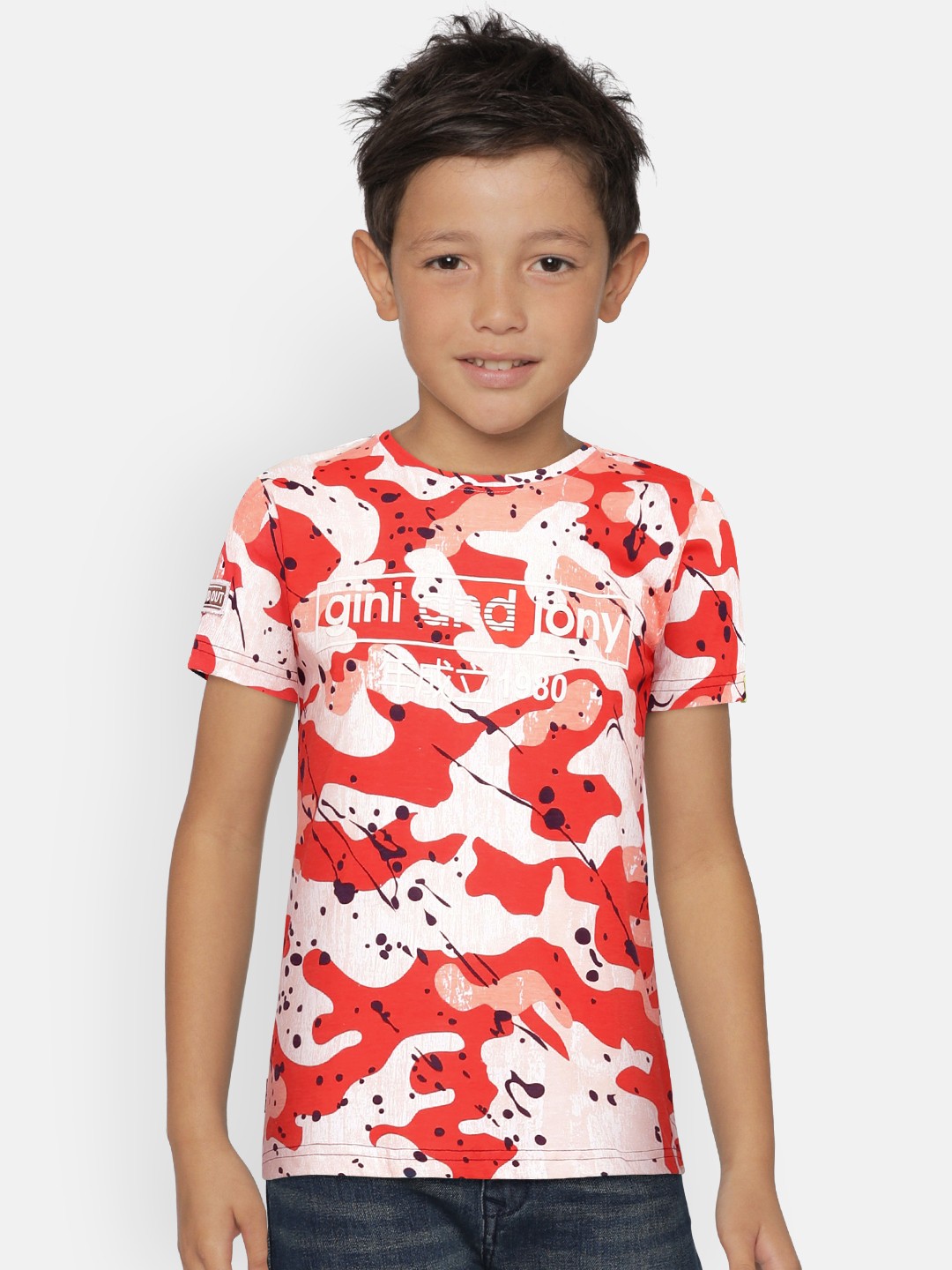 

Gini and Jony Boys Red Printed Round Neck T-shirt