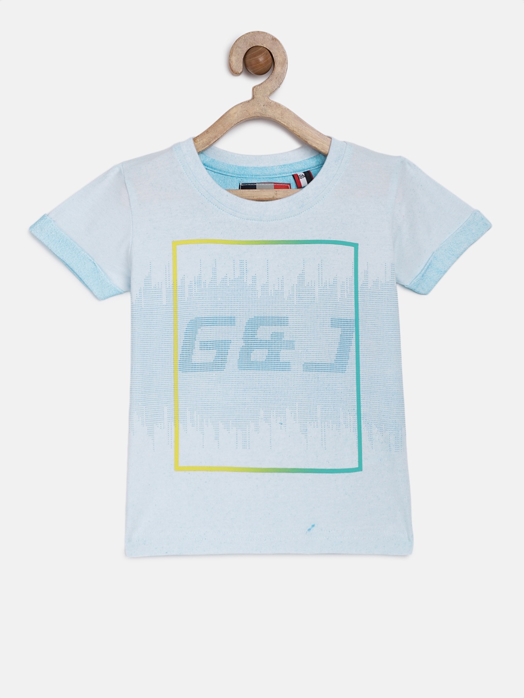 

Gini and Jony Boys Blue Printed Round Neck Pure Cotton T-shirt