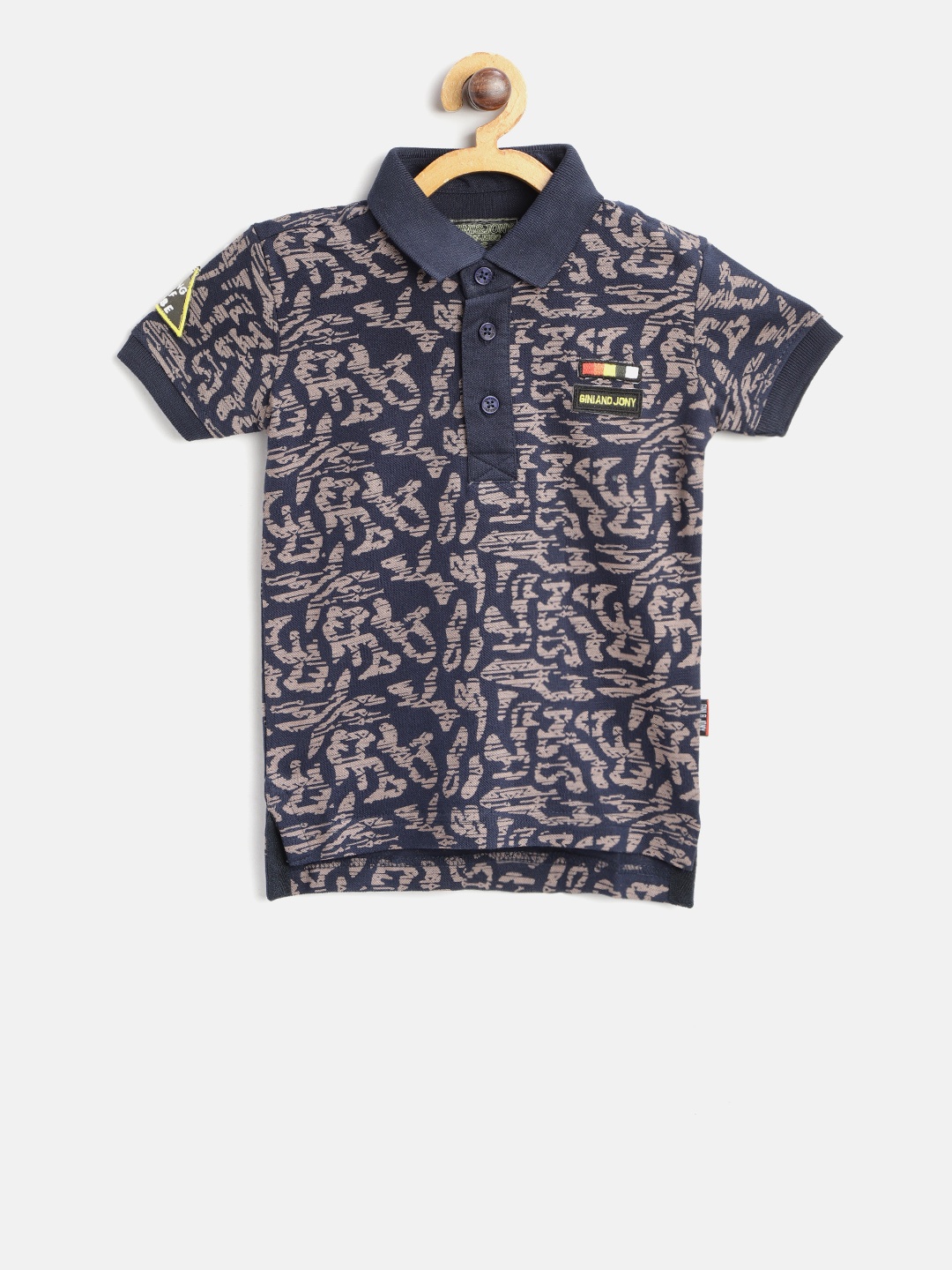 

Gini and Jony Boys Navy Blue Printed Polo Collar T-shirt