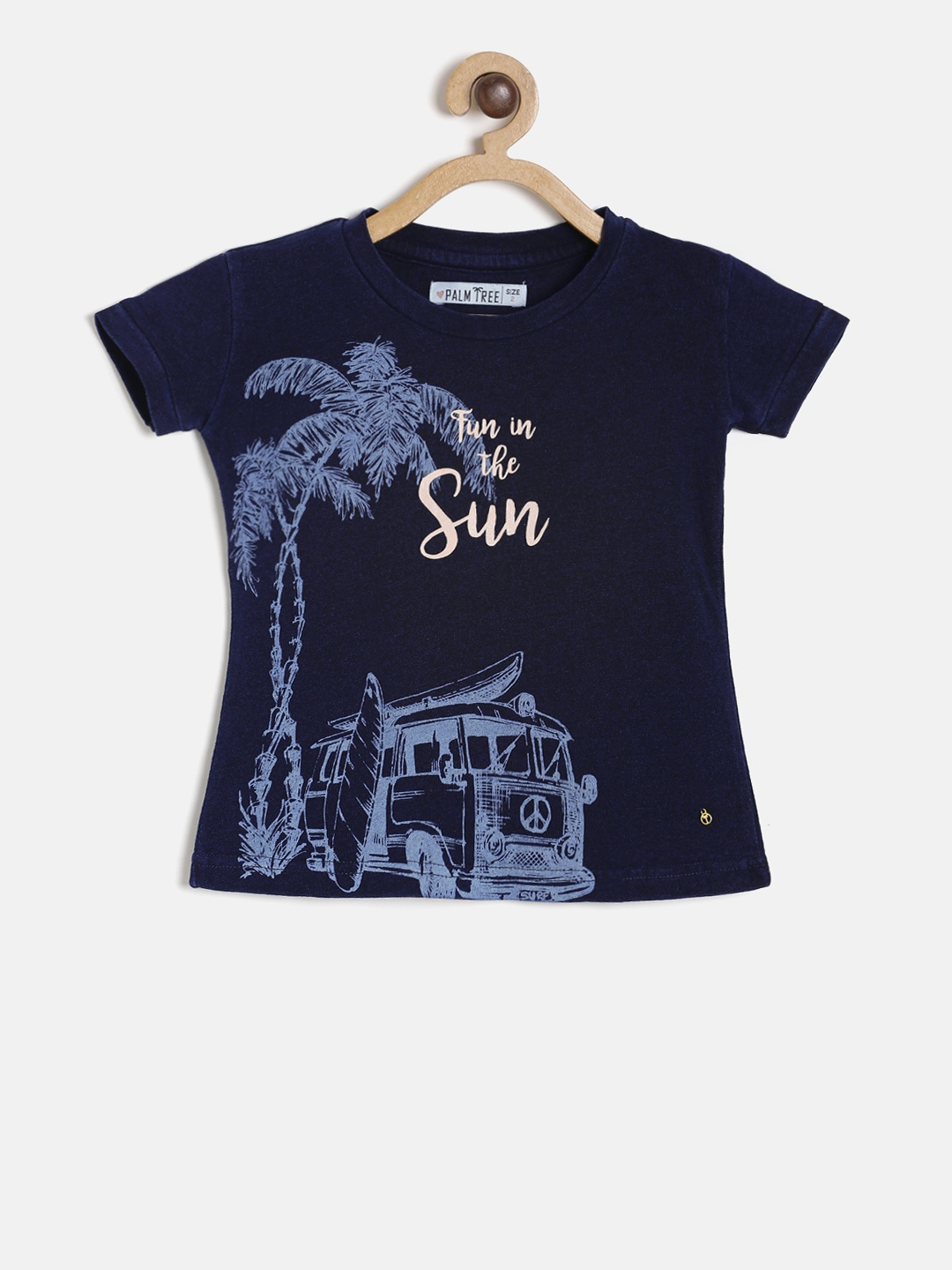 

Palm Tree Girls Navy Blue Printed Round Neck T-shirt