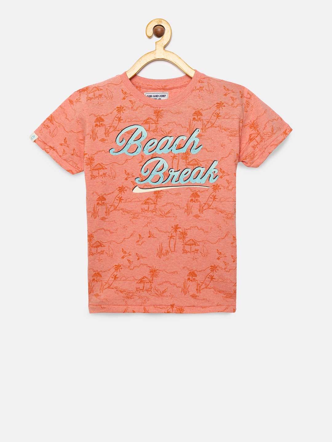 

Gini and Jony Boys Orange Printed Round Neck T-shirt