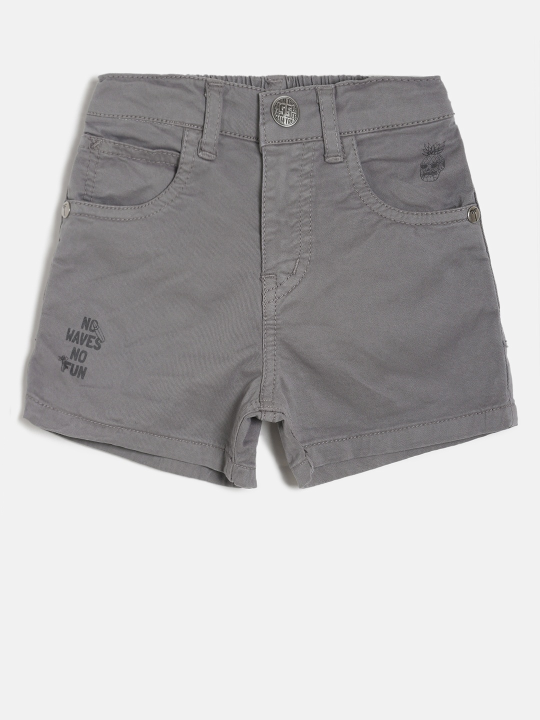

Palm Tree Boys Grey Solid Regular Fit Denim Shorts