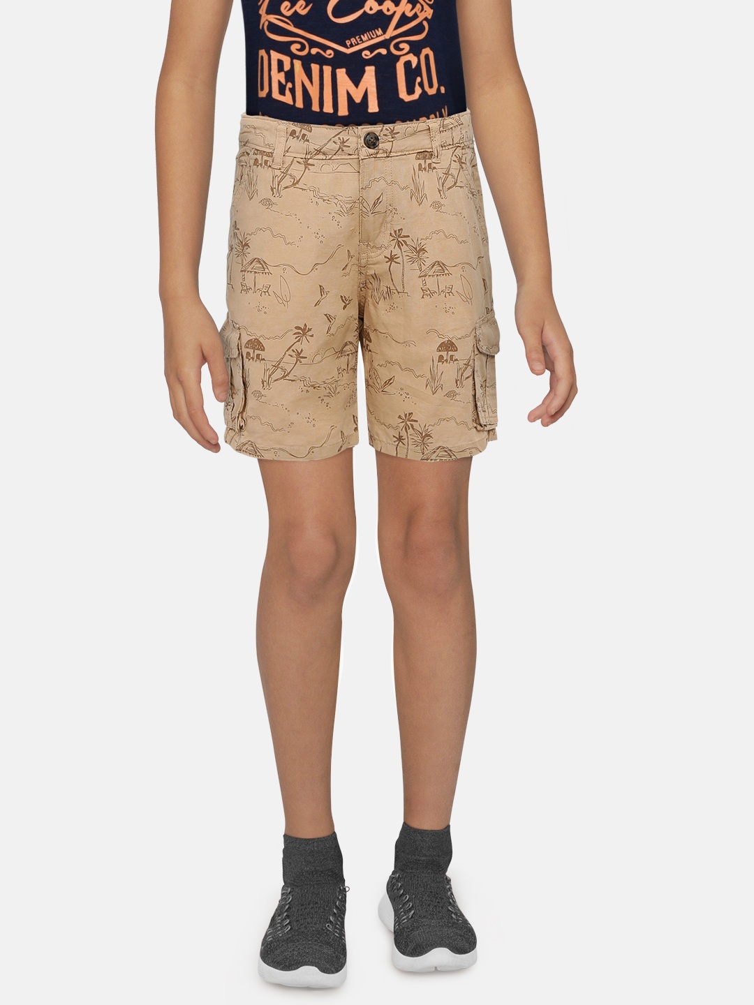 

Gini and Jony Boys Beige Printed Regular Fit Cargo Shorts