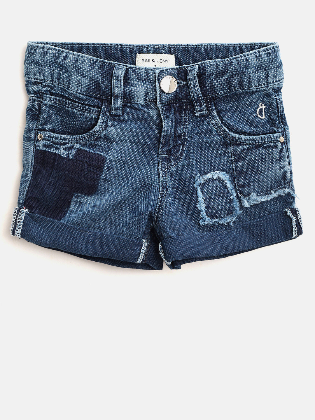 

Gini and Jony Girls Navy Washed Regular Fit Denim Shorts, Navy blue