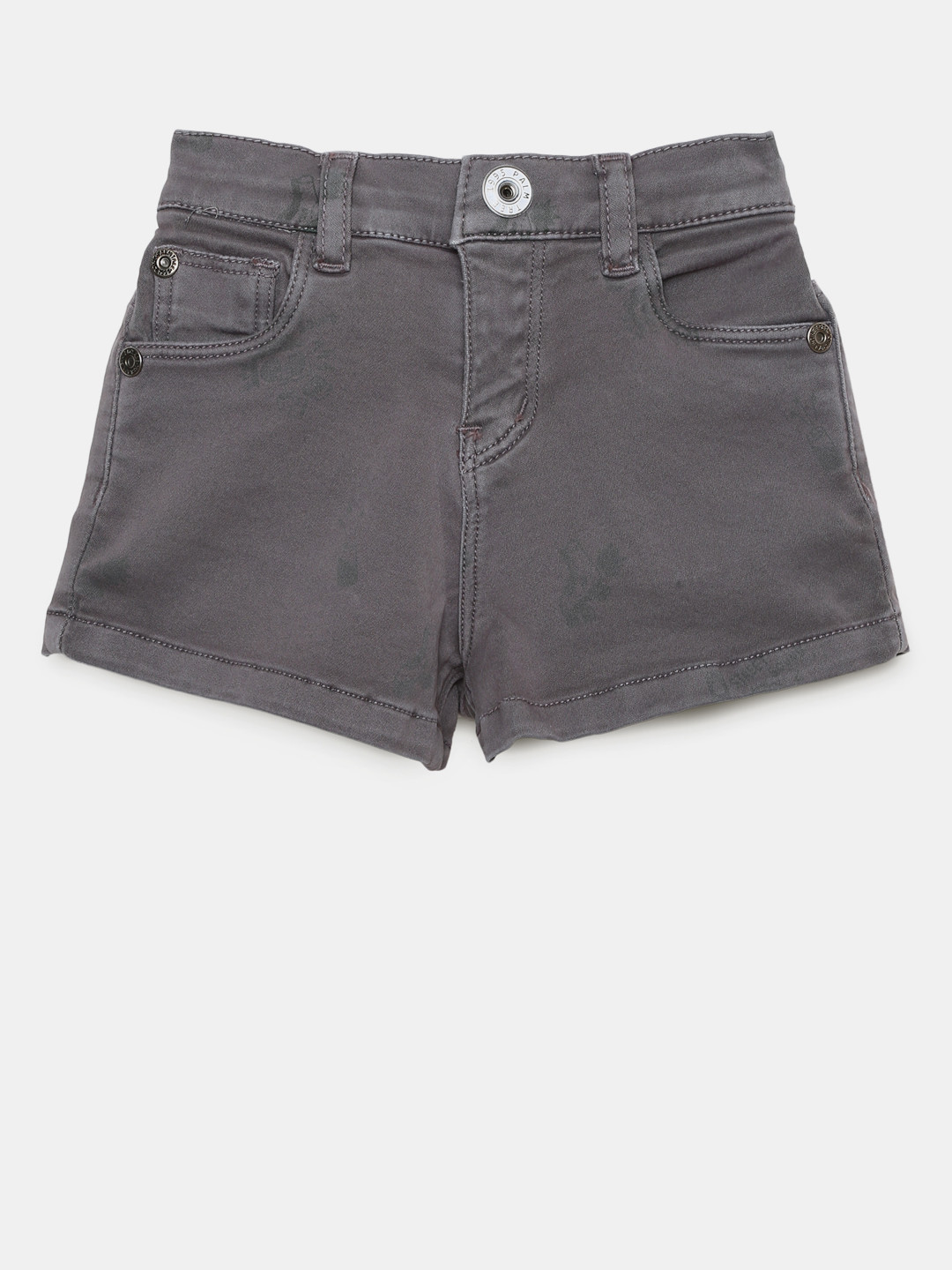 

Palm Tree Girls Grey Solid Slim Fit Denim Shorts