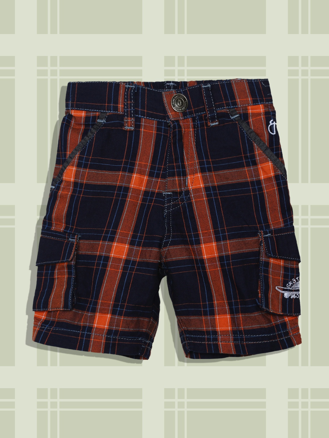

Gini and Jony Boys Navy Blue Checked Regular Fit Cargo Shorts