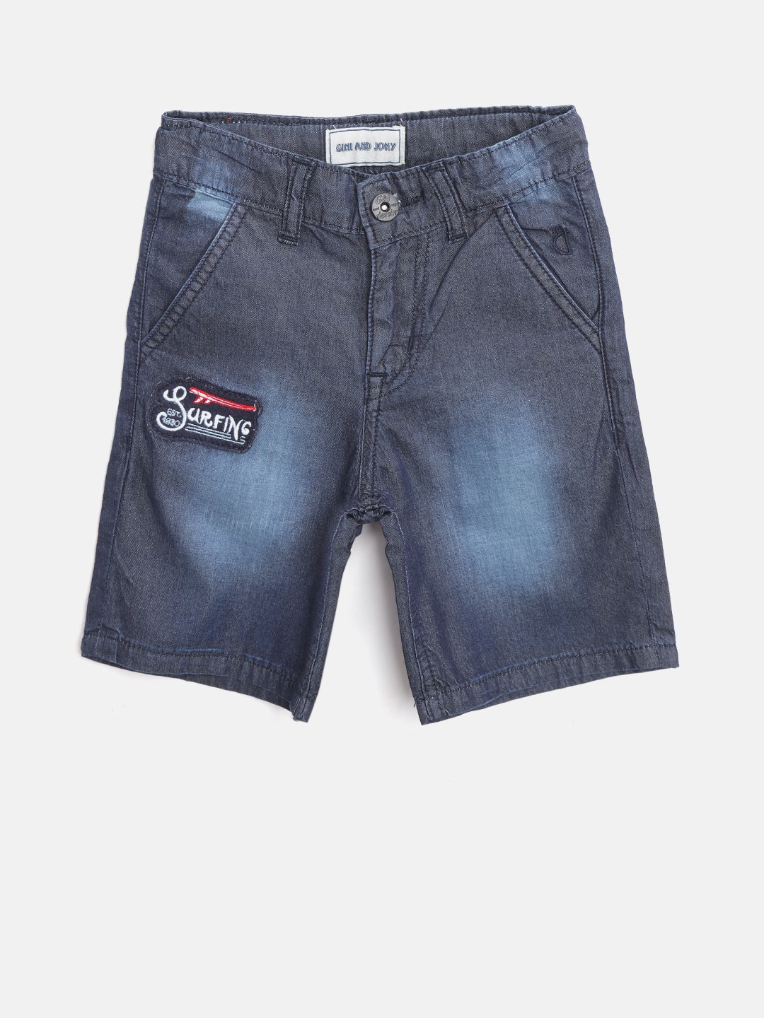 

Gini and Jony Boys Navy Blue Washed Regular Fit Chambray Shorts