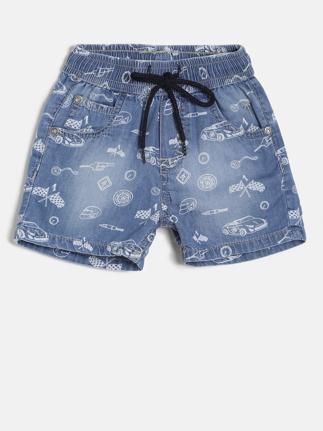 

Palm Tree Boys Blue Printed Regular Fit Denim Shorts