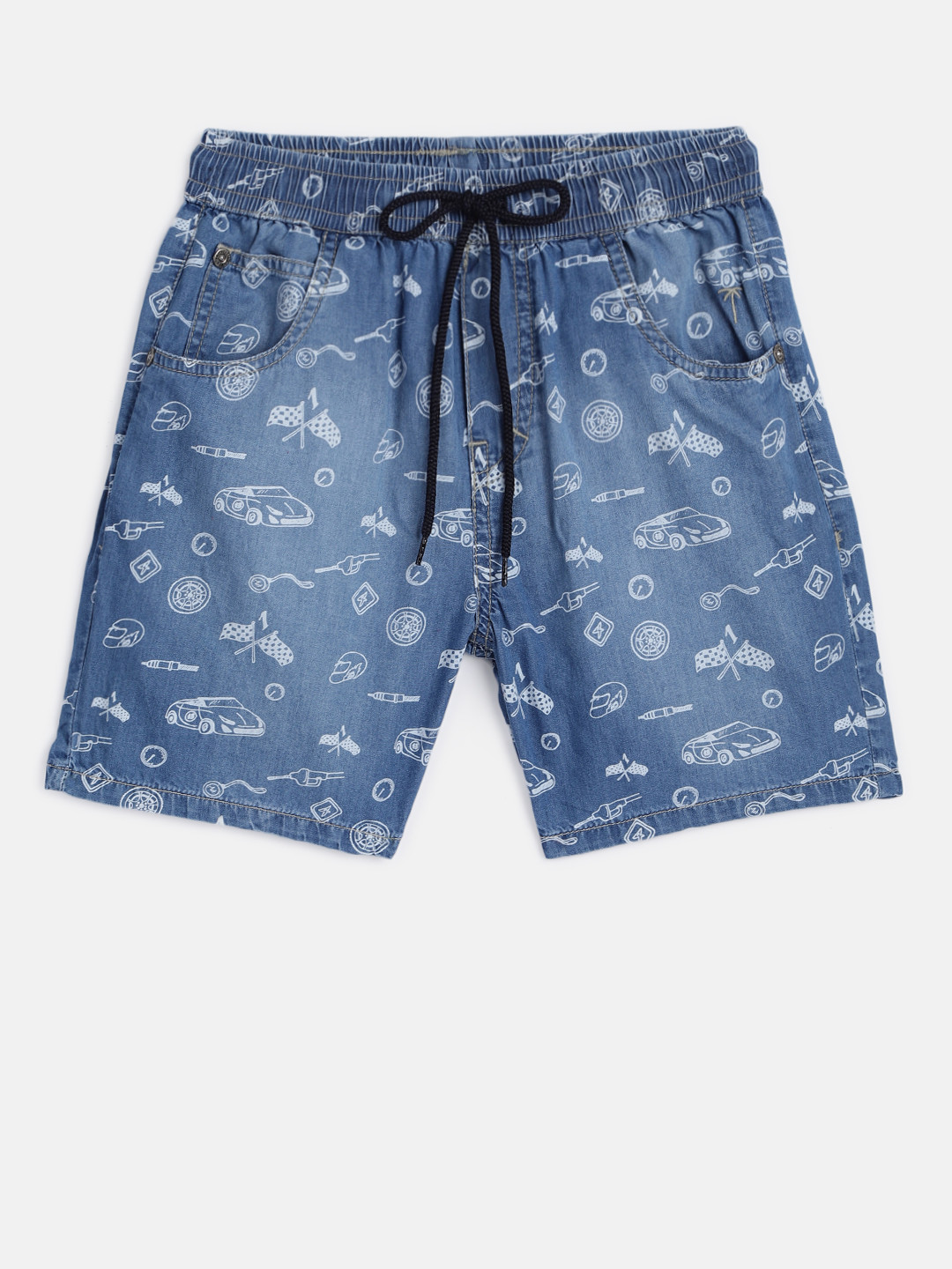 

Palm Tree Boys Blue Printed Regular Fit Denim Shorts
