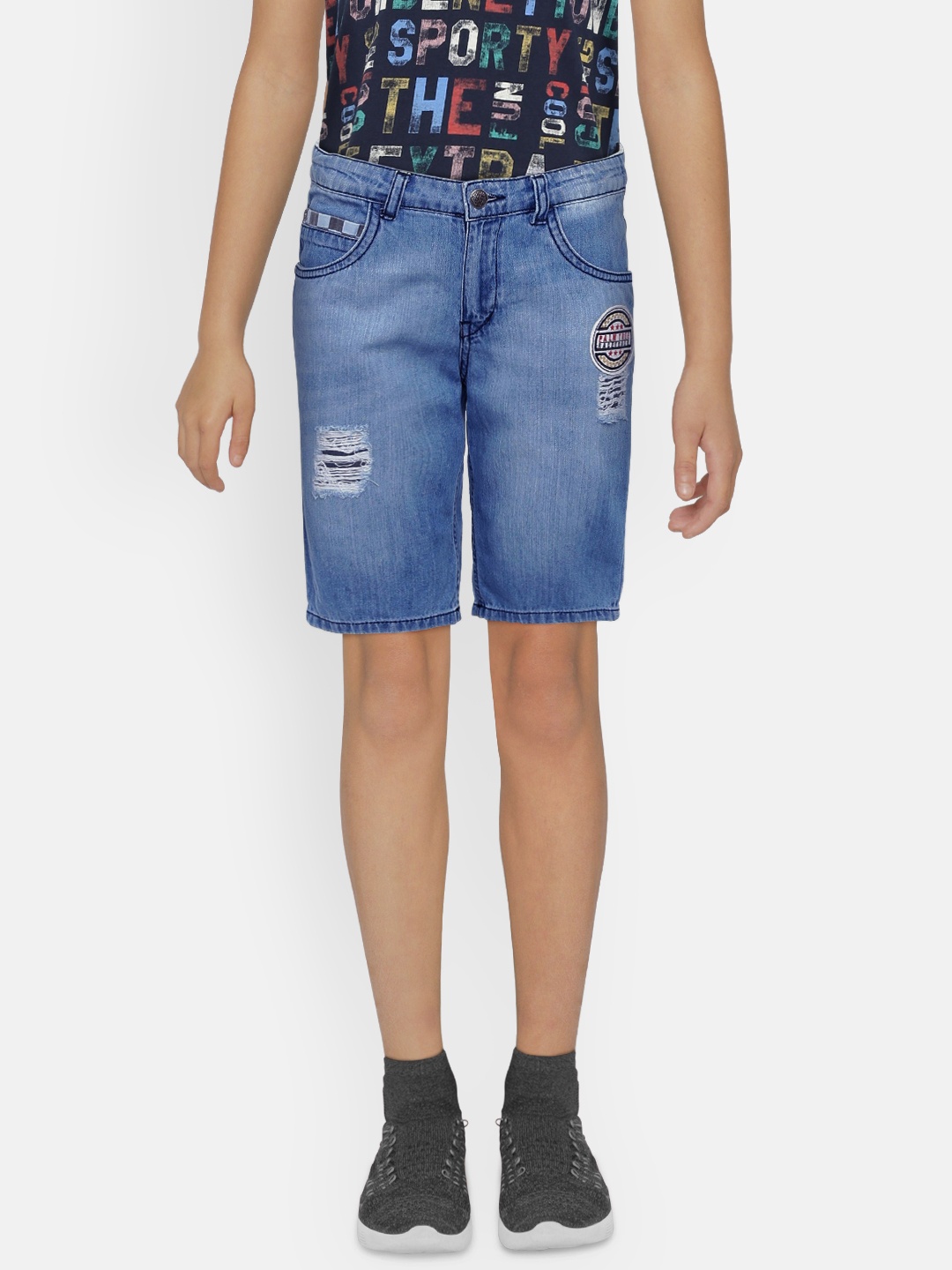 

Palm Tree Boys Blue Solid Classic Fit Denim Shorts