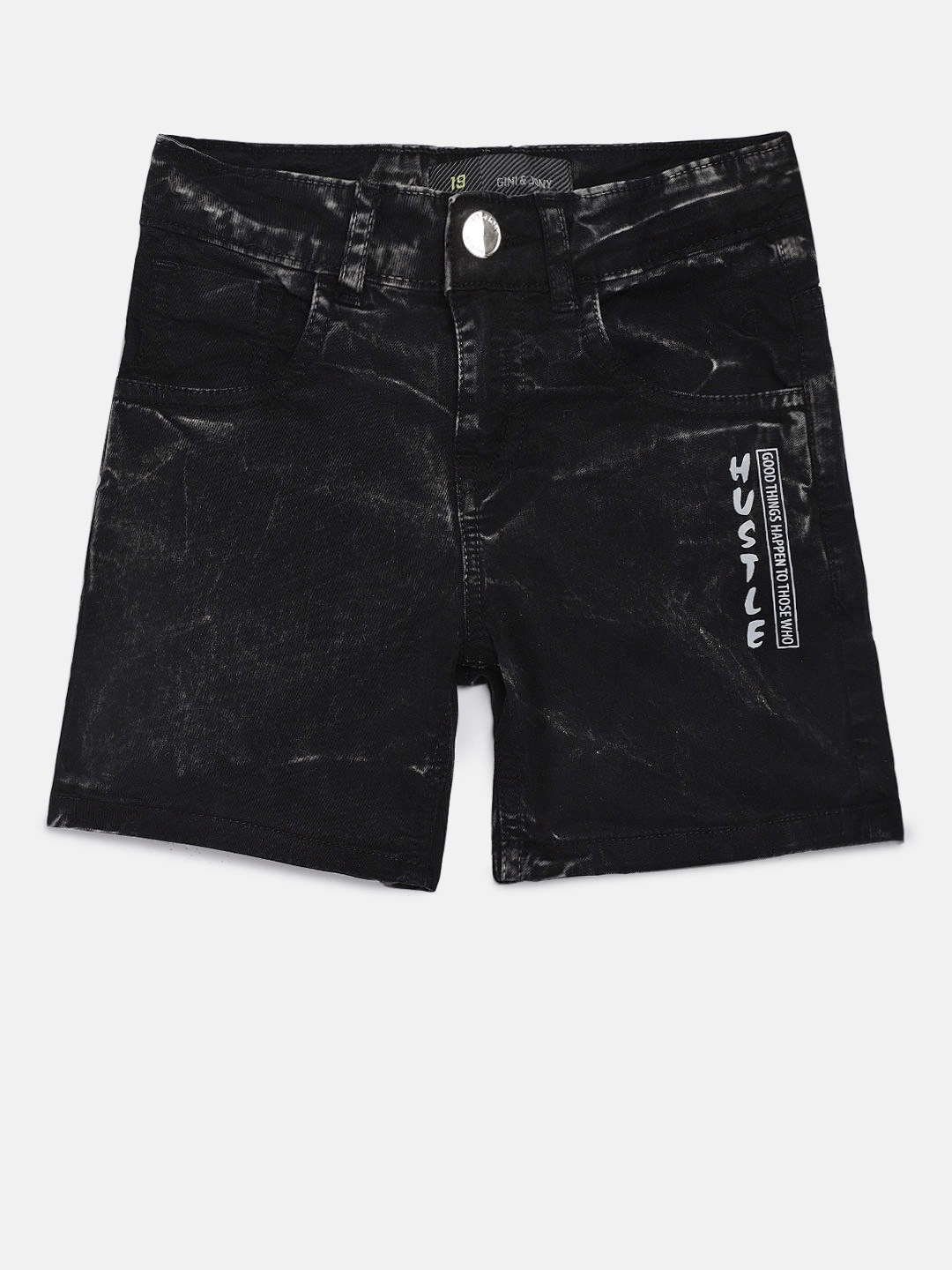 

Gini and Jony Boys Black Printed Regular Fit Denim Shorts