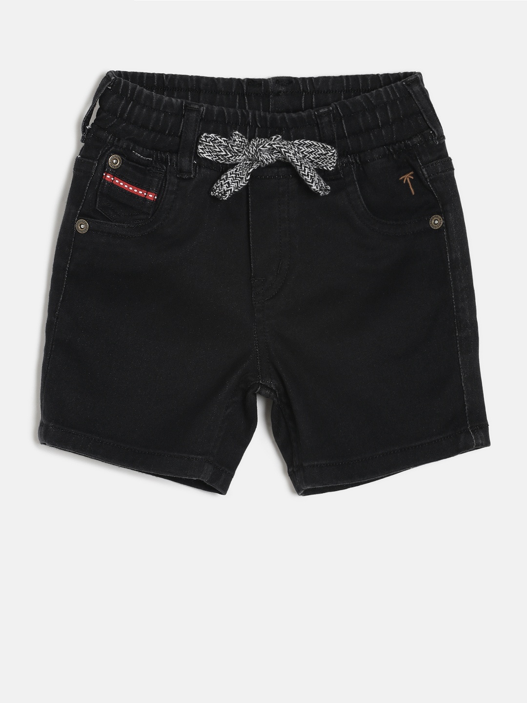 

Palm Tree Boys Black Solid Regular Fit Denim Shorts