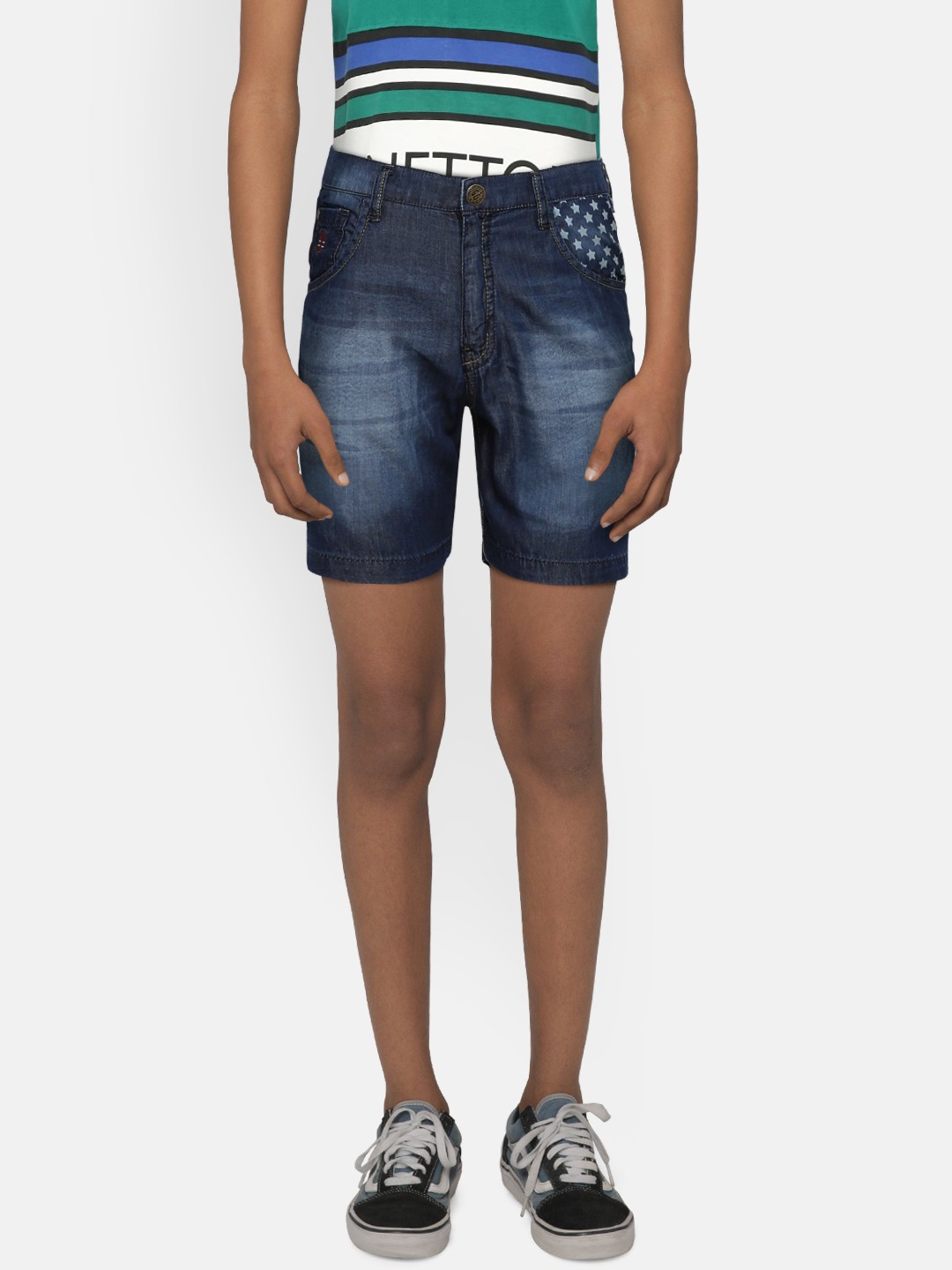 

Palm Tree Boys Blue Solid Regular Fit Denim Shorts, Navy blue