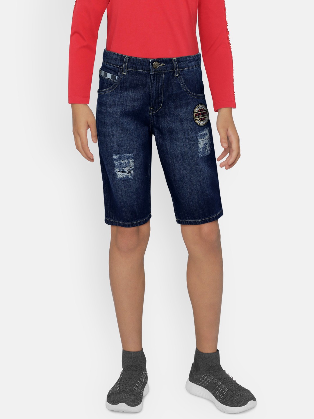 

Palm Tree Boys Blue Solid Regular Fit Denim Shorts
