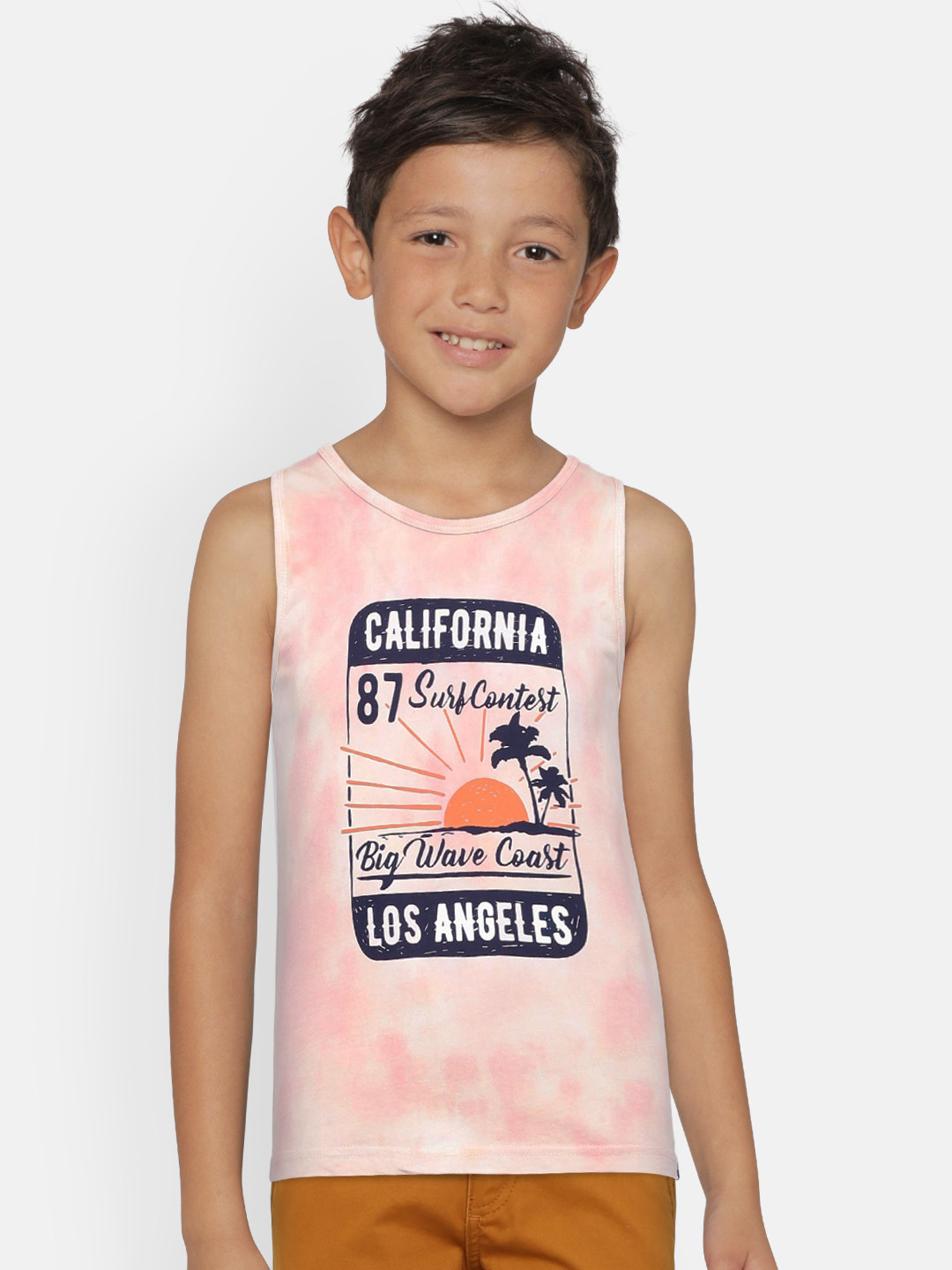 

Gini and Jony Boys Pink Printed Round Neck Sleeveless T-shirt