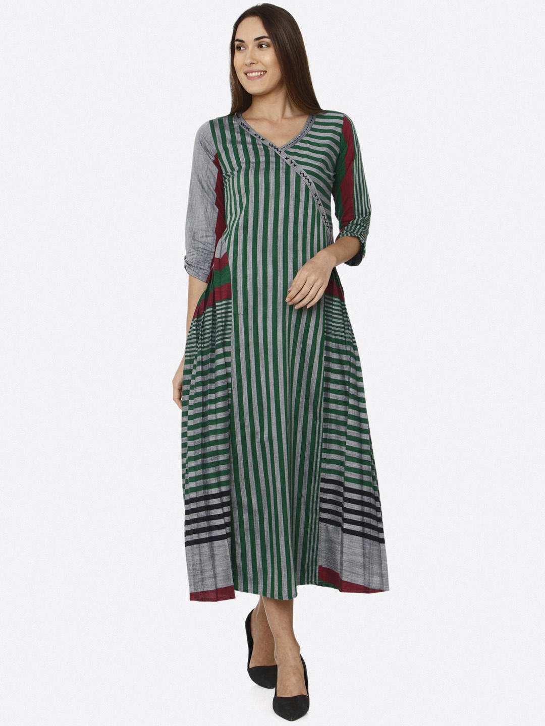 

RAISIN Women Green Striped A-Line Dress