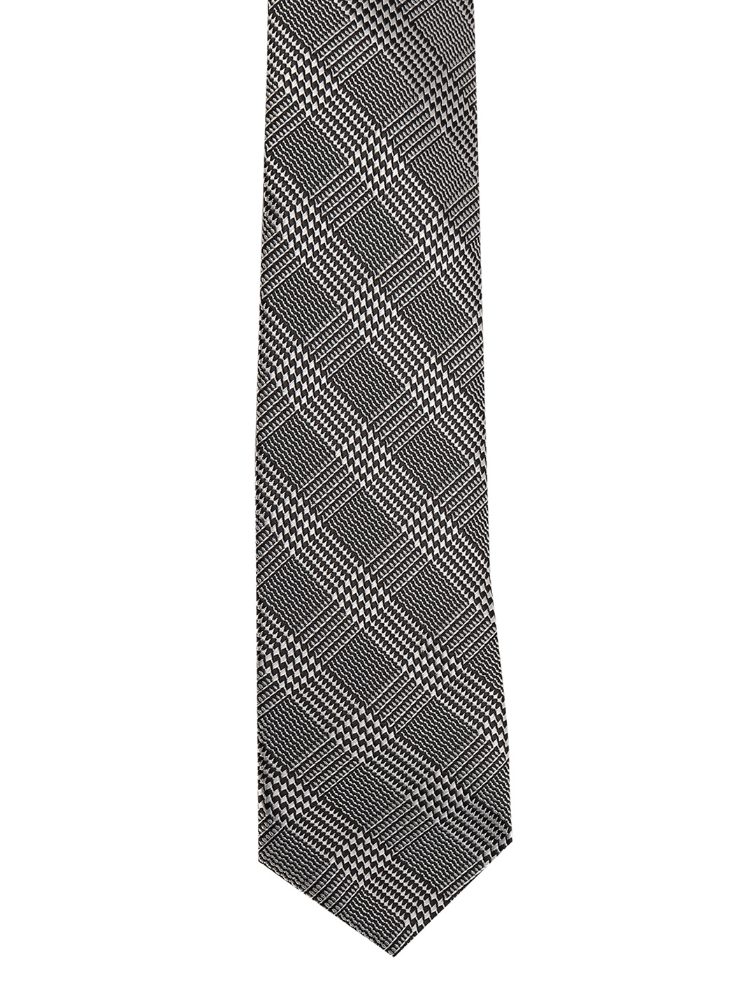 

Peter England Black & Off-White Checked Broad Tie