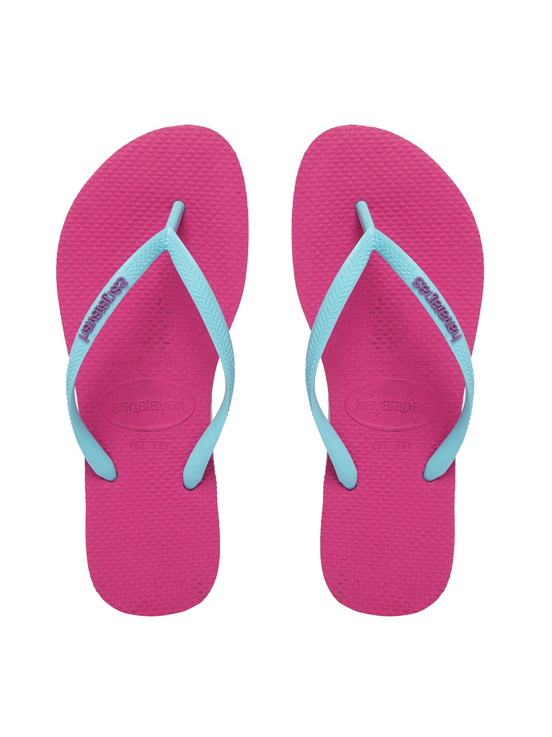 

Havaianas Women Sl LOGO Pop-up Pink Blue Solid Thong Flip-Flops